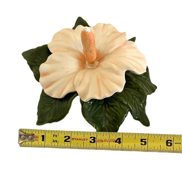 Handmade Hawaiian Ceramic Flower Tropical Hibiscus Peach Green Leaf Floral GIFT - Picture 9 of 10